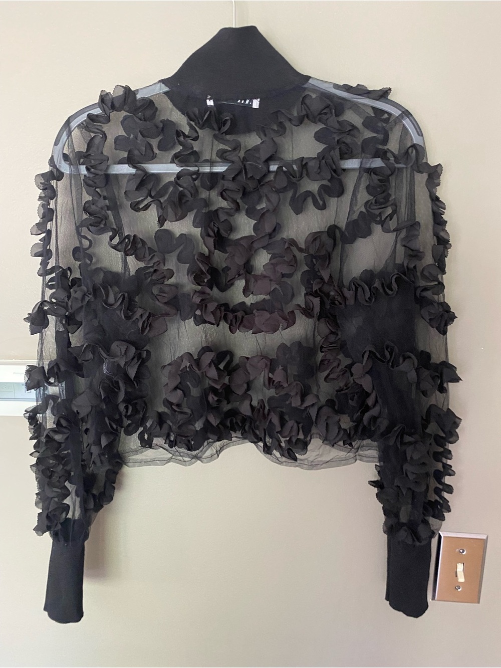 ZARA • Blogger Fav• Black Sheer Ruffle Appliqués Mesh Turtleneck Top Size Medium - Picture 5 of 8